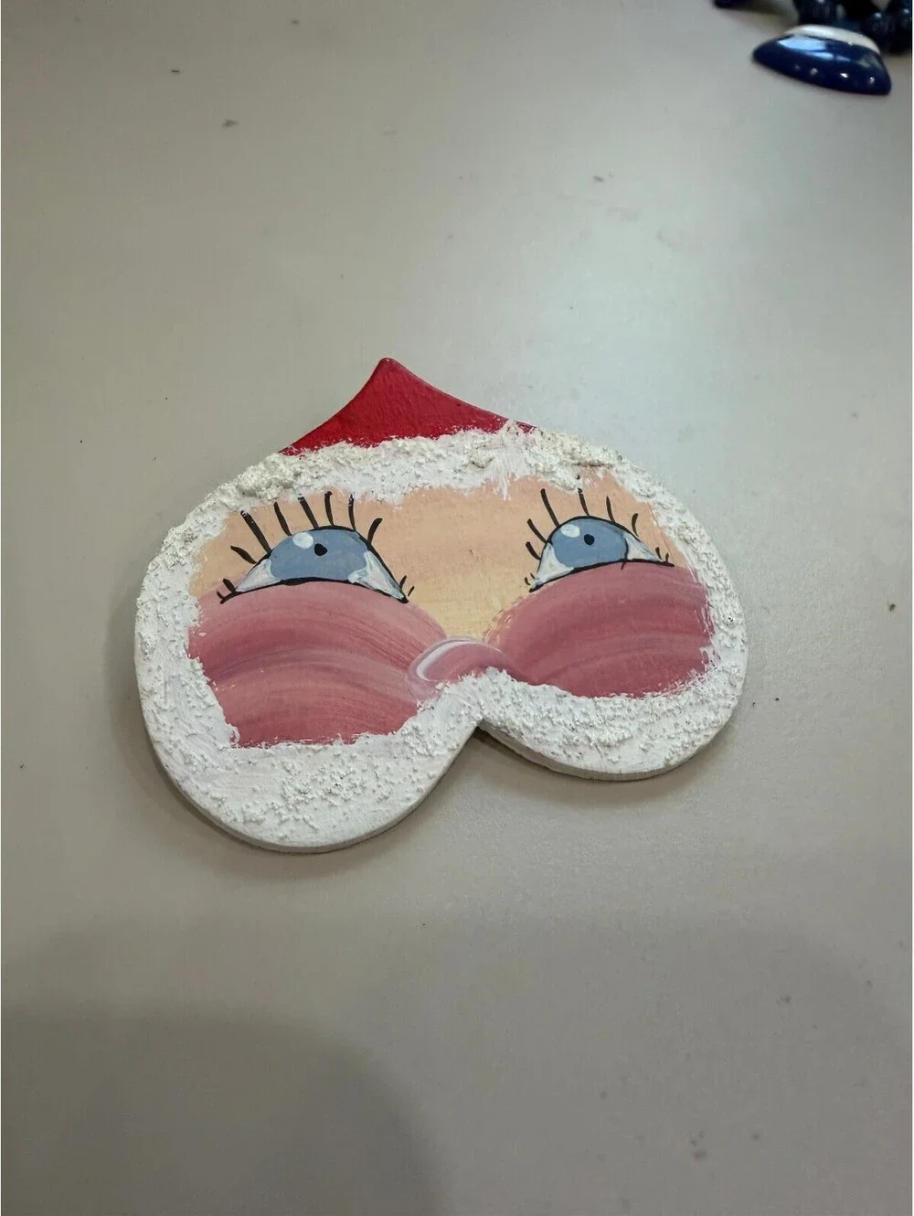 Hand-Painted Santa Claus Face Wooden Brooch Pin